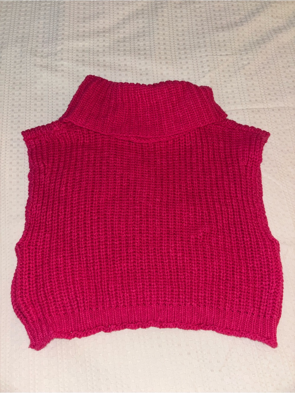 Sleeveless Turtleneck Knit Top - Hot Pink